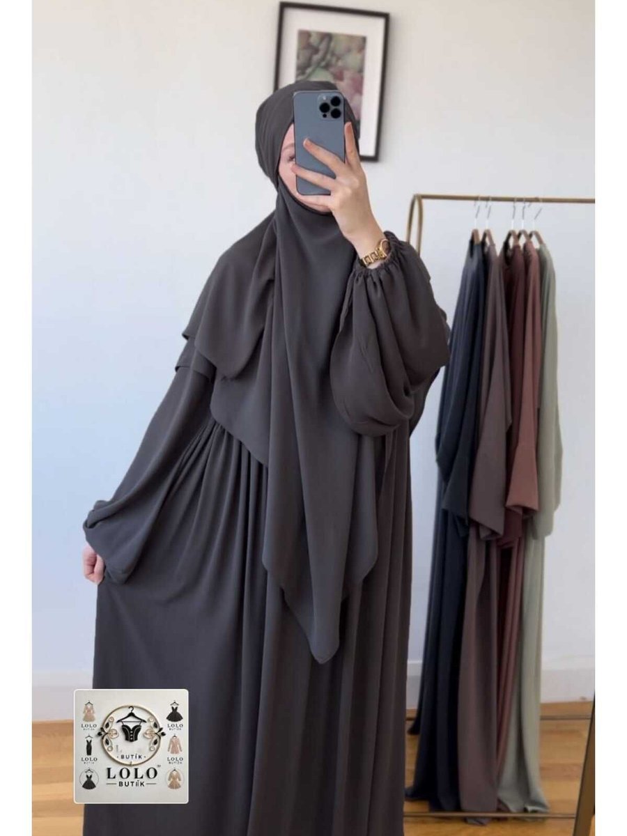 Moda Lolo Butık Ferace Sufle Peçe Takım Kiremit (üç Parça Set) Medine İpeği