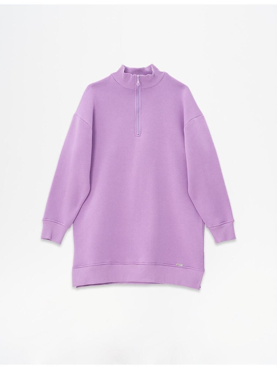 Kayra Düşük Omuz Fermuar Kapamalı Sweatshirt Mor