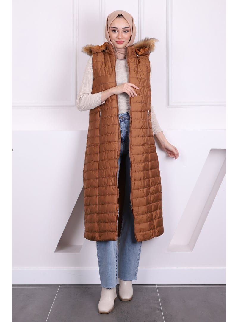 İmaj Butik Taba Kapüşonlu Şişme Yelek