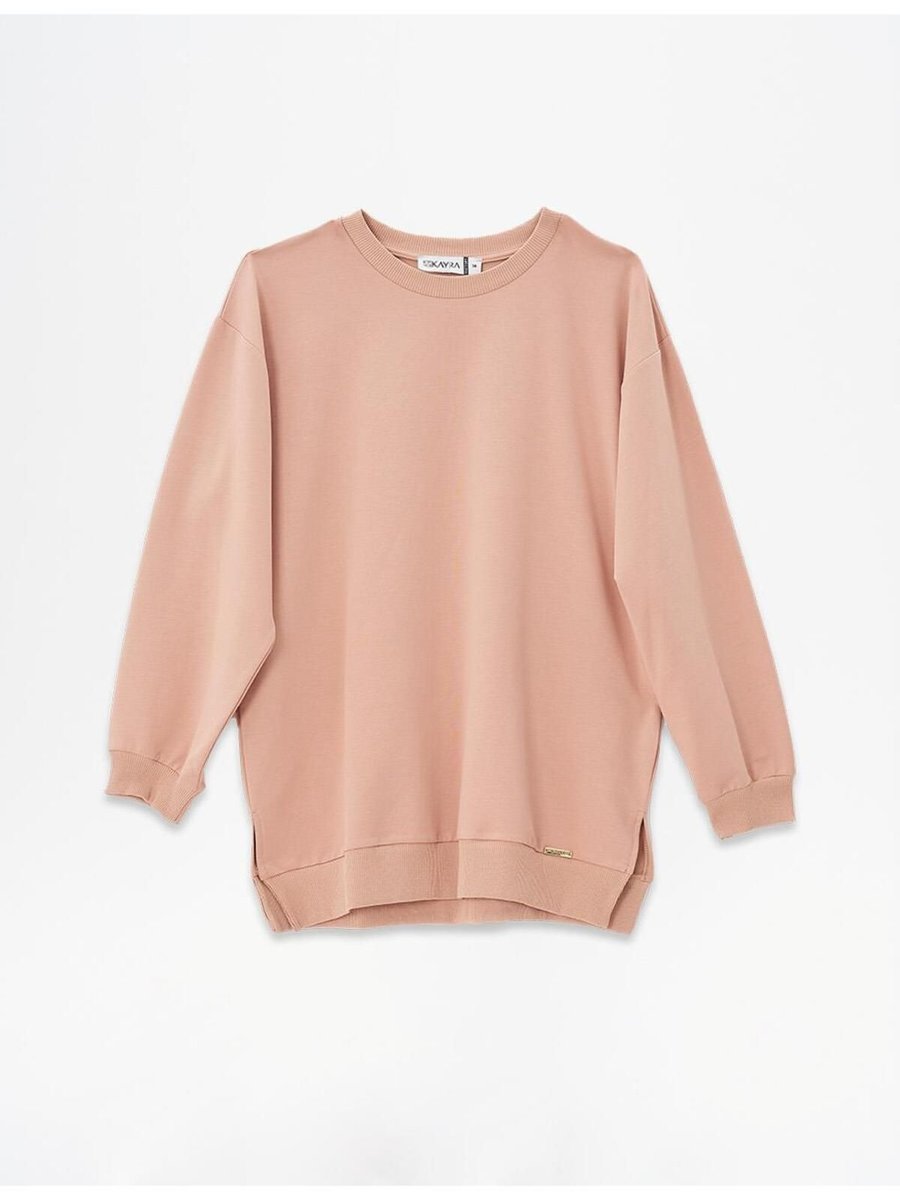 Kayra Sıfır Yaka Düşük Omuz Sweatshirt Somon