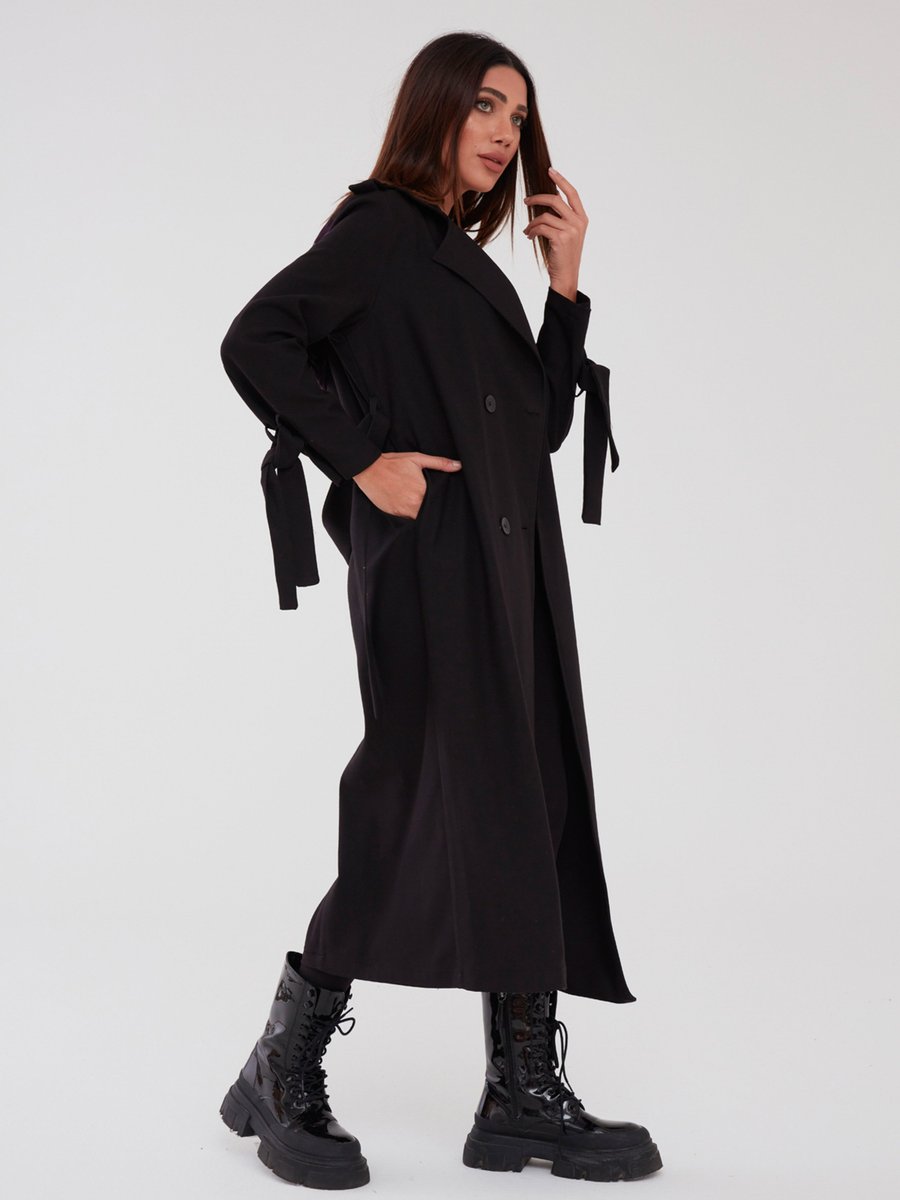Sahra Afra Kamuflaj Kadın Oversize Trençkot Siyah Mor