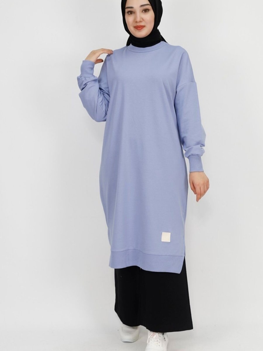 Puane Mavi İp Kumaş Uzun Boy Basic Sweatshirt