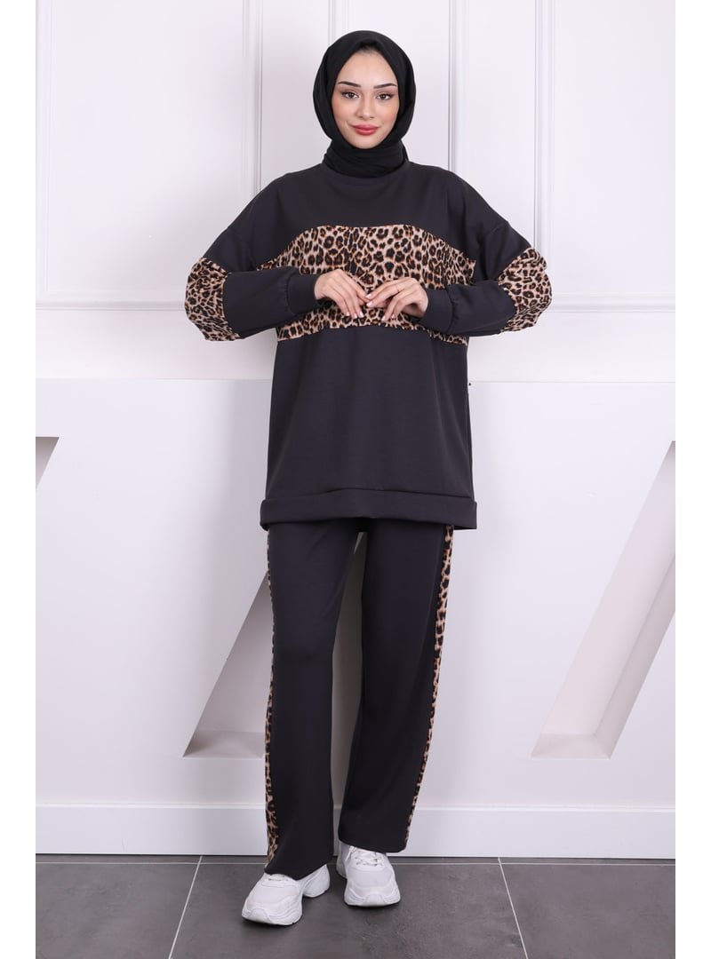 İmaj Butik Füme Leoparlı Modal Tunik Pantolonlu Takım