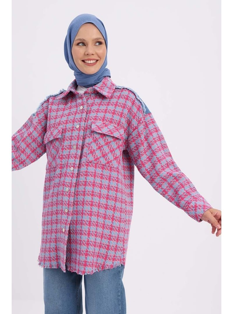 Allday Denim Garnili Tüvit Gömlek Tunik Pembe Mavi