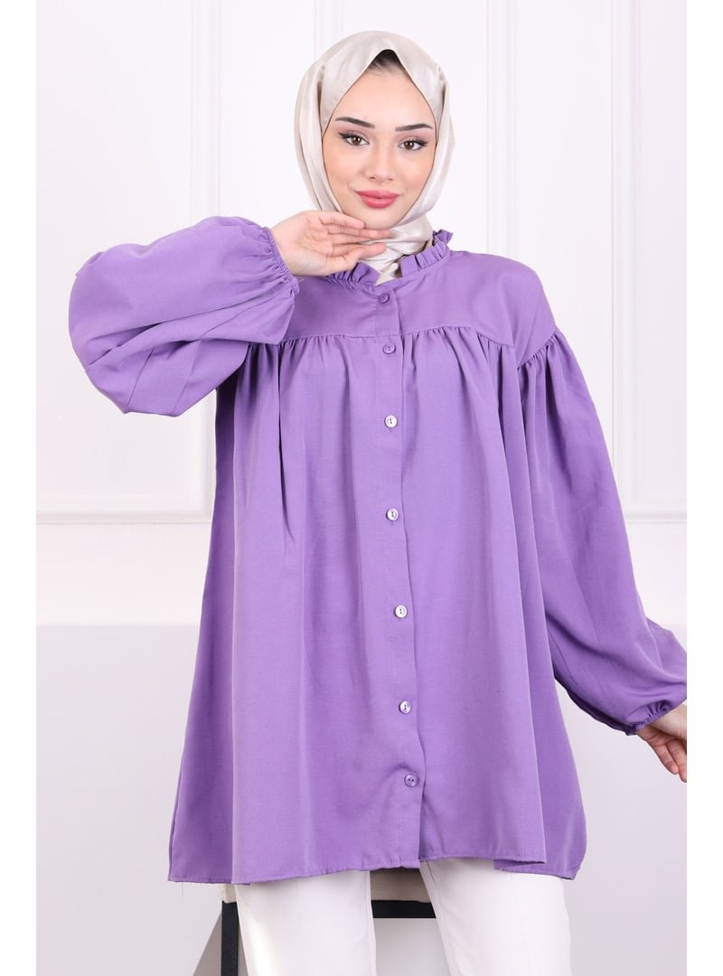 İmaj Butik Mor Yaka Fırfırlı Balon Kol Tunik