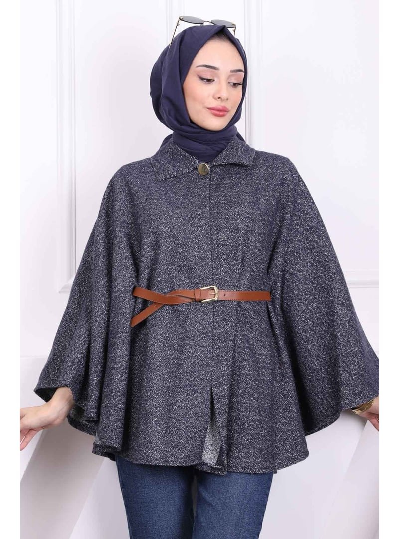 İmaj Butik Lacivert Tek Düğmeli Kemerli Panço