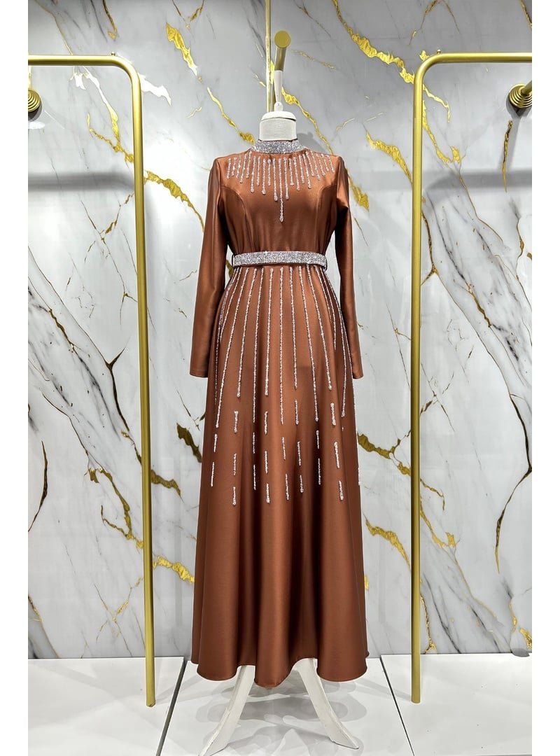 Hakimoda Nevra Saten Abiye Elbise Bakır Rengi