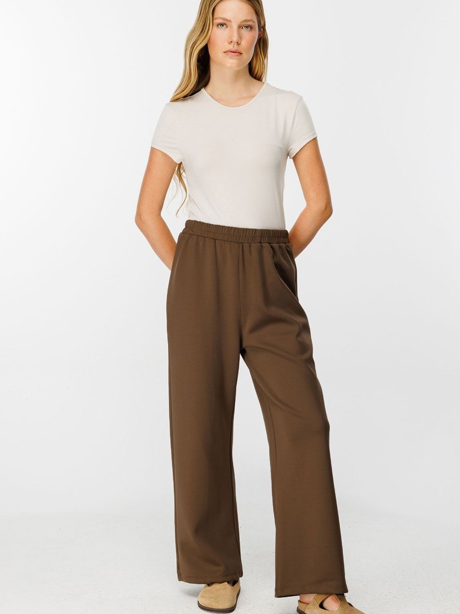 Hooopstore Beli Lastikli Scuba Kahve Pantolon