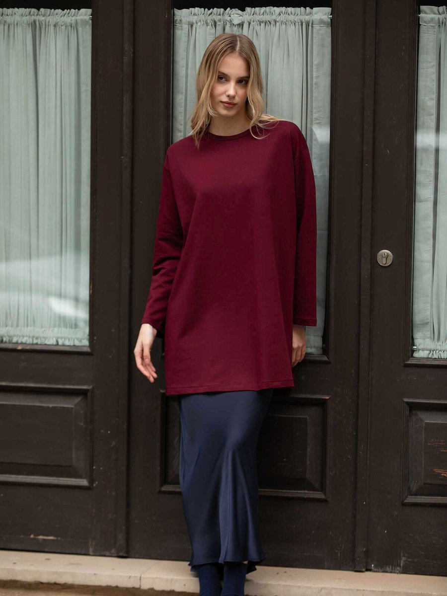 Ekrutex Basıc Oversıze Sweatshırt Bordo