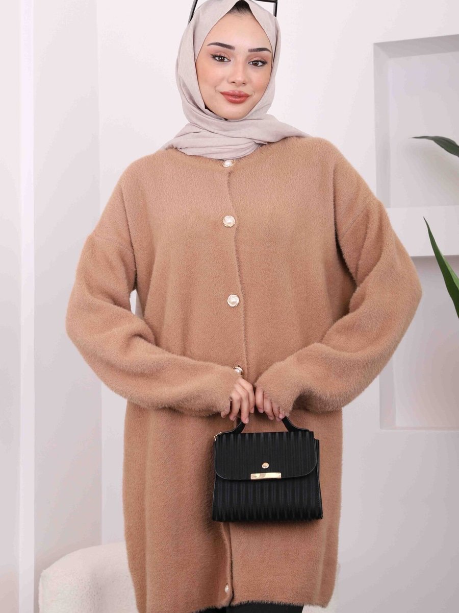 İmajbutik Bisküvi Düğmeli Angora Triko Hırka