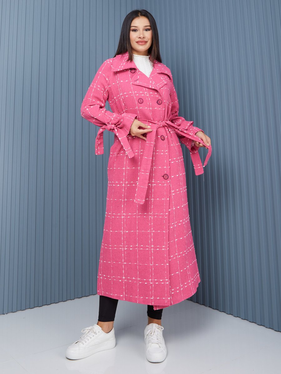 Sahra Afra Pembe Ekose Kadın Oversize Trençkot
