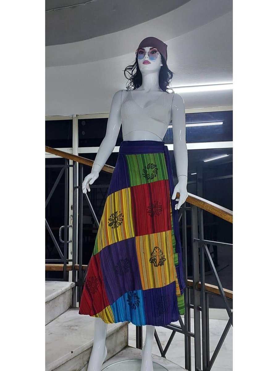 EREN STYLE Renkli Hint Etnik Patchwork Desenli Anvelop Uzun Etek