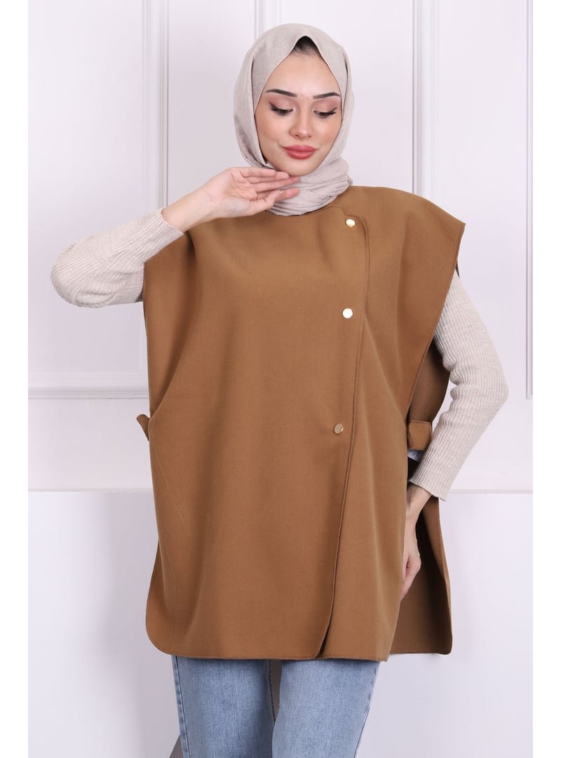 İmaj Butik Camel Çıtçıt Detaylı Yanları Açık Kaşe Yelek
