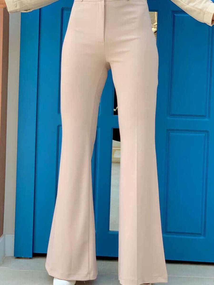Bym Fashion Bel Fermuarlı İspanyolpaça Pantolon Taş
