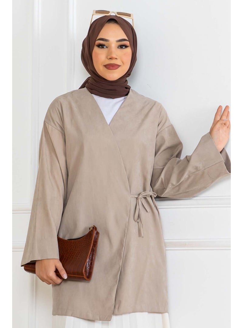 Benguen Taş Rengi Yandan Bağmalı Kimono