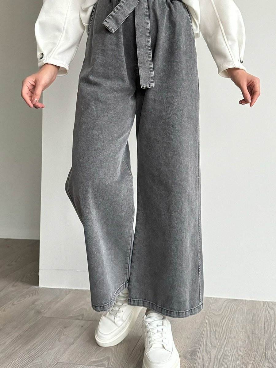 Instyle Kendinden Kemerli Siyah Kot Pantolon