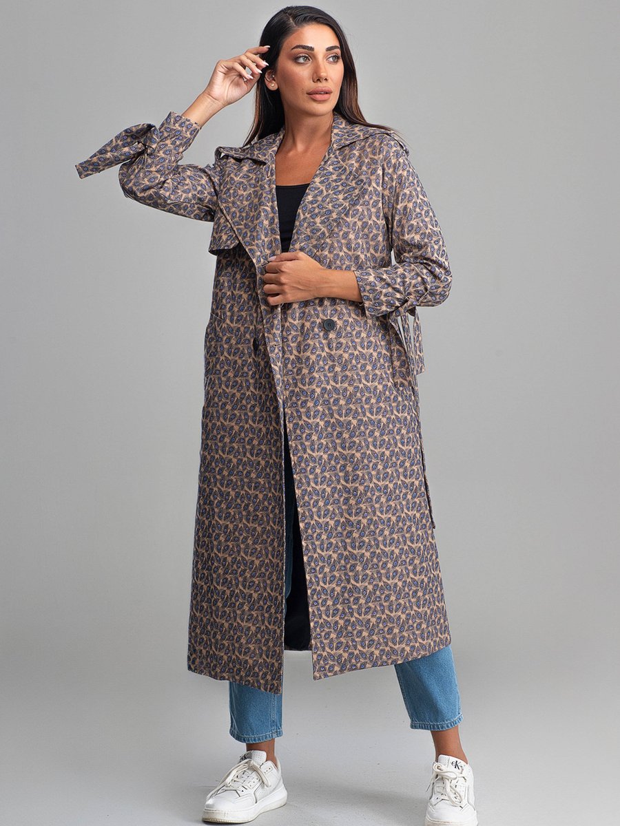 Sahra Afra Desenli Arrow Kadın Oversize Trençkot