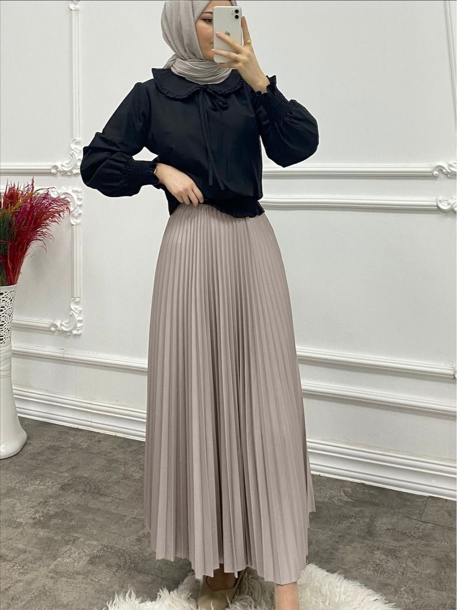 Hijabaya Pliseli Beli Lastikli Etek
