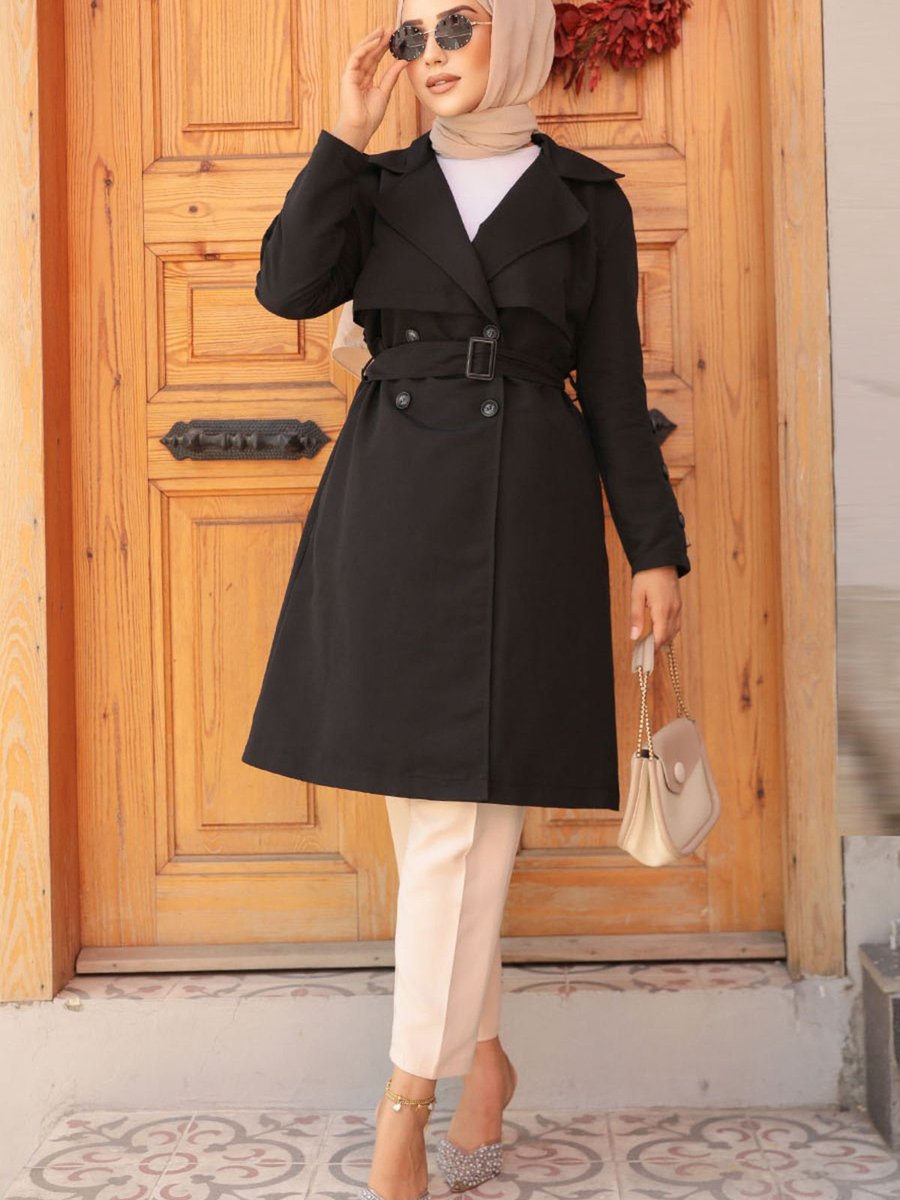 Neva Style Kemerli Siyah Trençkot
