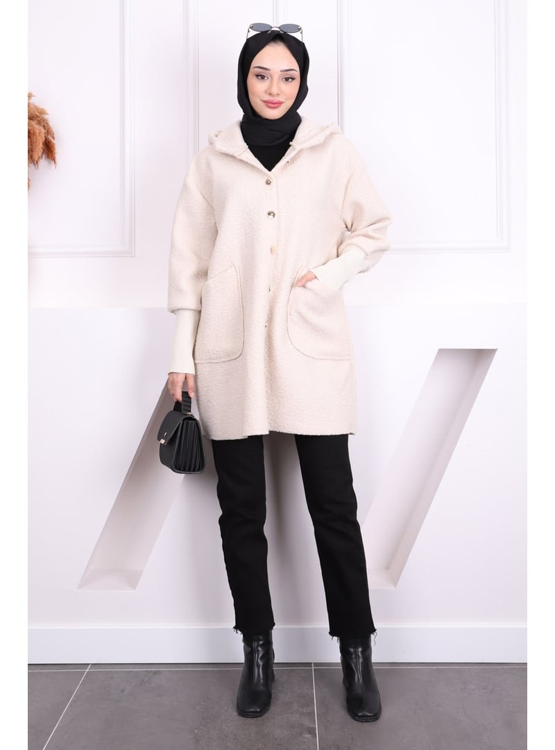 İmaj Butik Taş Kapüşonlu Buklet Kaban