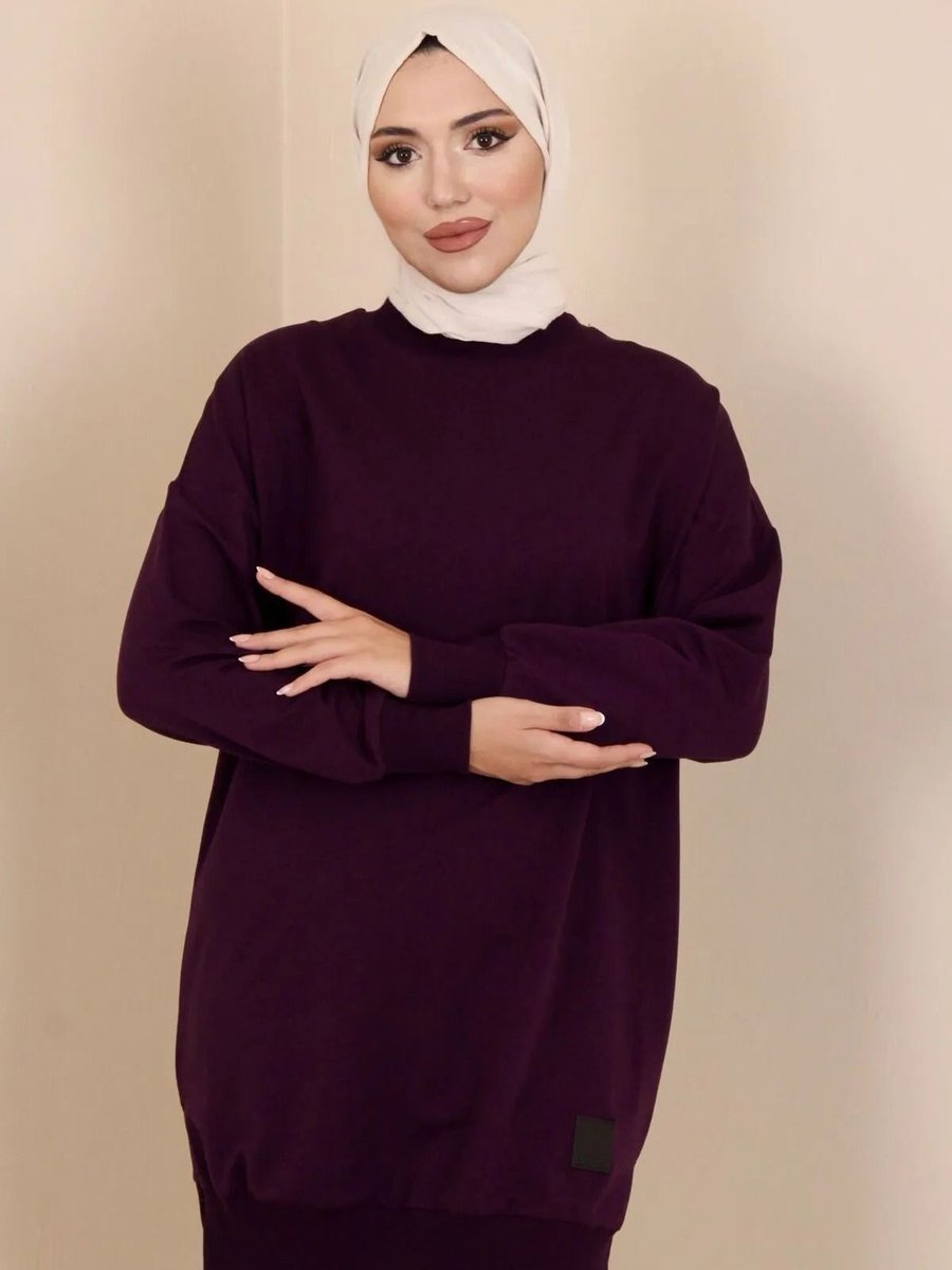 Puane İki İplik Düz Renk Ribanalı Sweatshirt