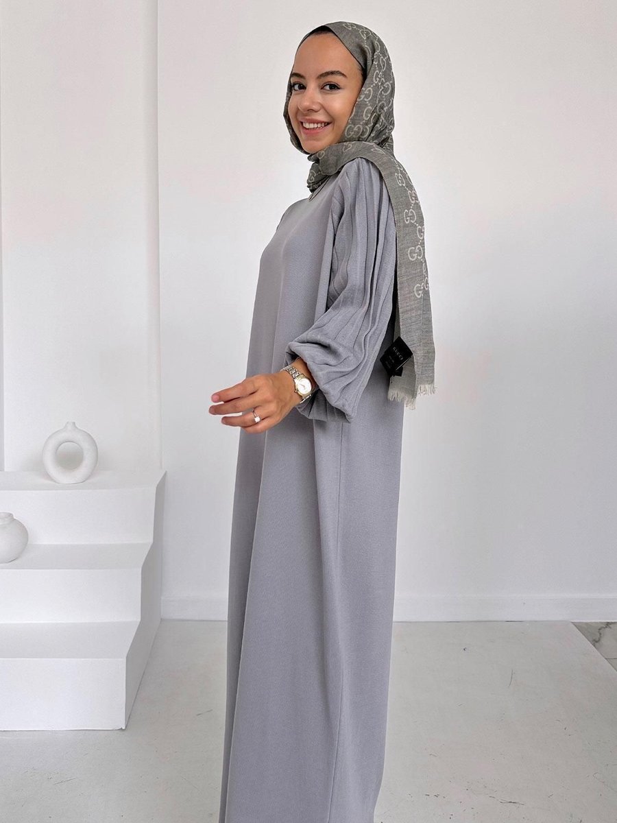 Ka Hijab Balon Kol Merserize Elbise Gri
