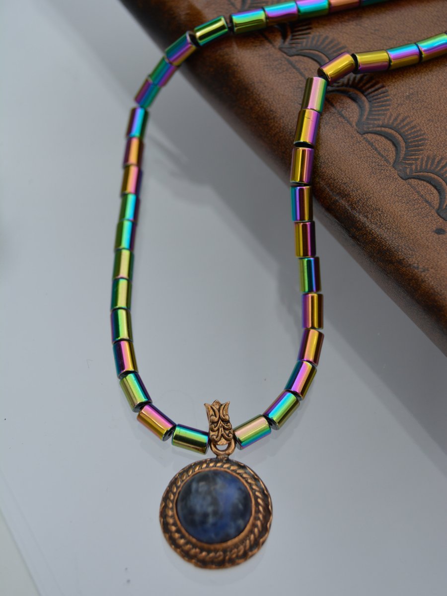 Stoneage Lapis Lazuli Ve Hematit Taşlı Tasarım Kolye Cok Renkli