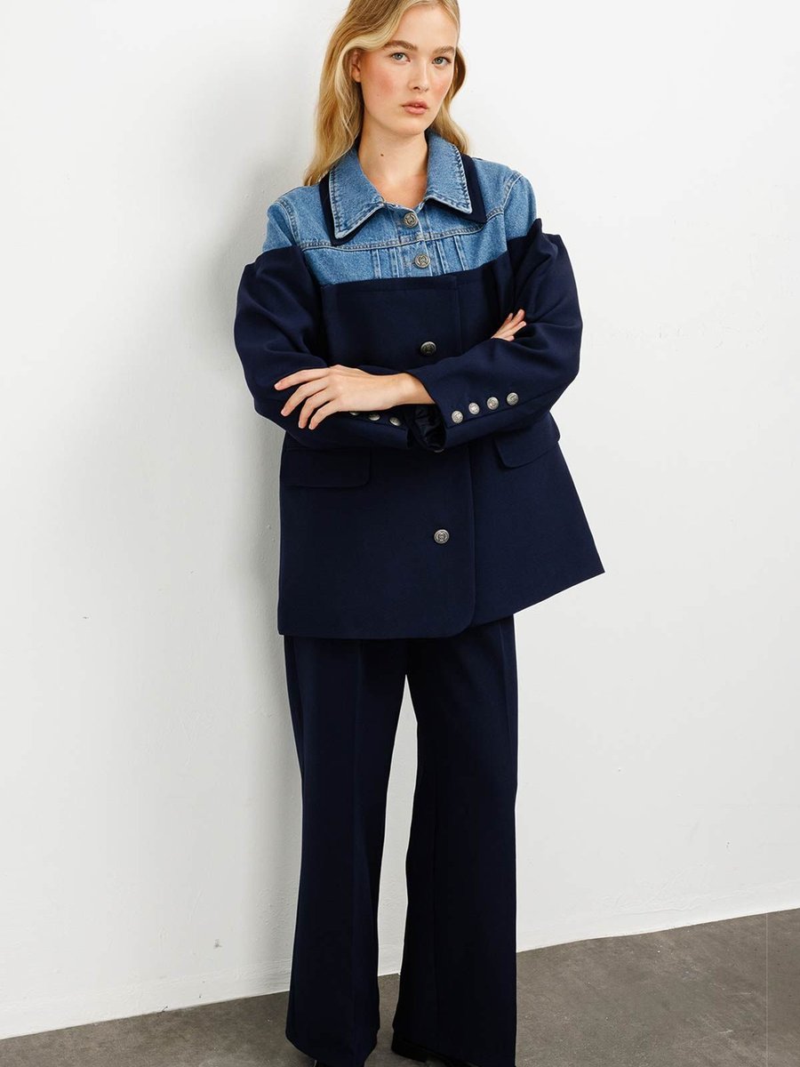 Hooopstore Kot Detaylı Lacivert Blazer Ceket