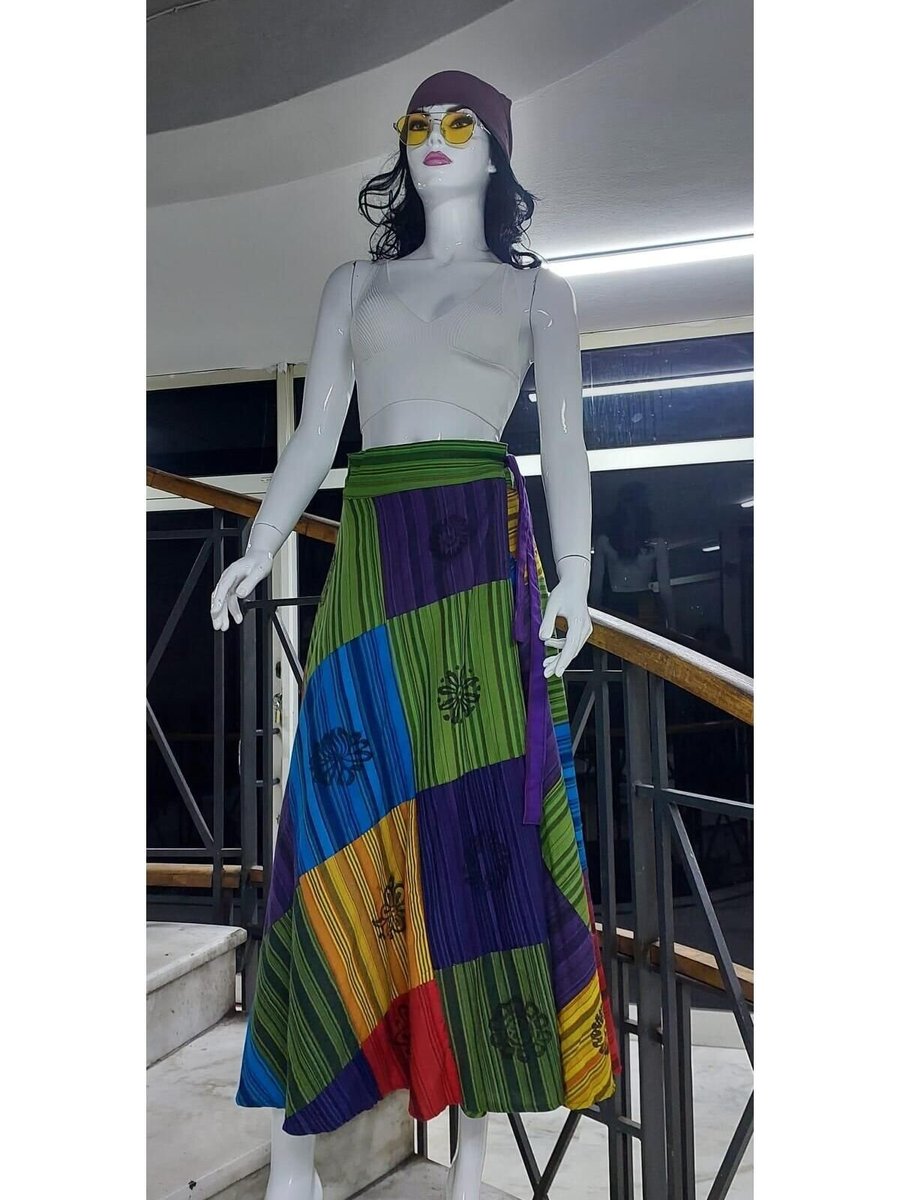 EREN STYLE Renkli Hint Etnik Patchwork Desenli Anvelop Uzun Etek