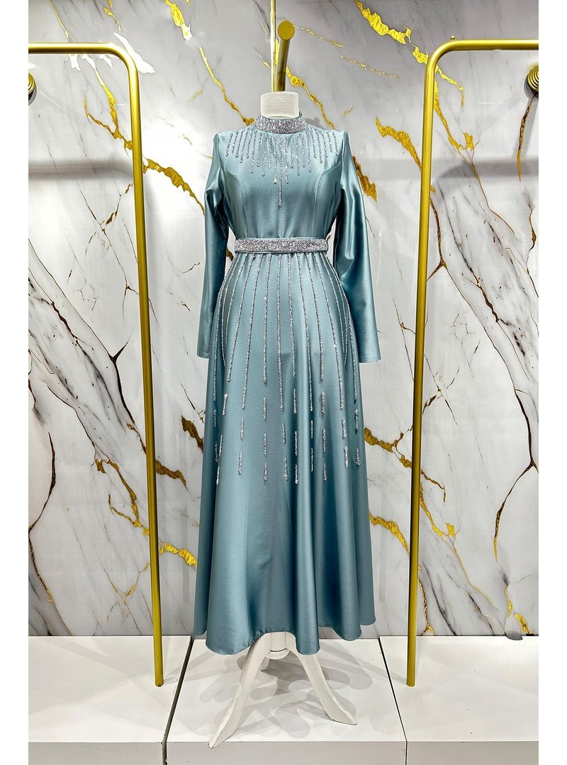 Hakimoda Mint Yeşili Nevra Saten Abiye Elbise