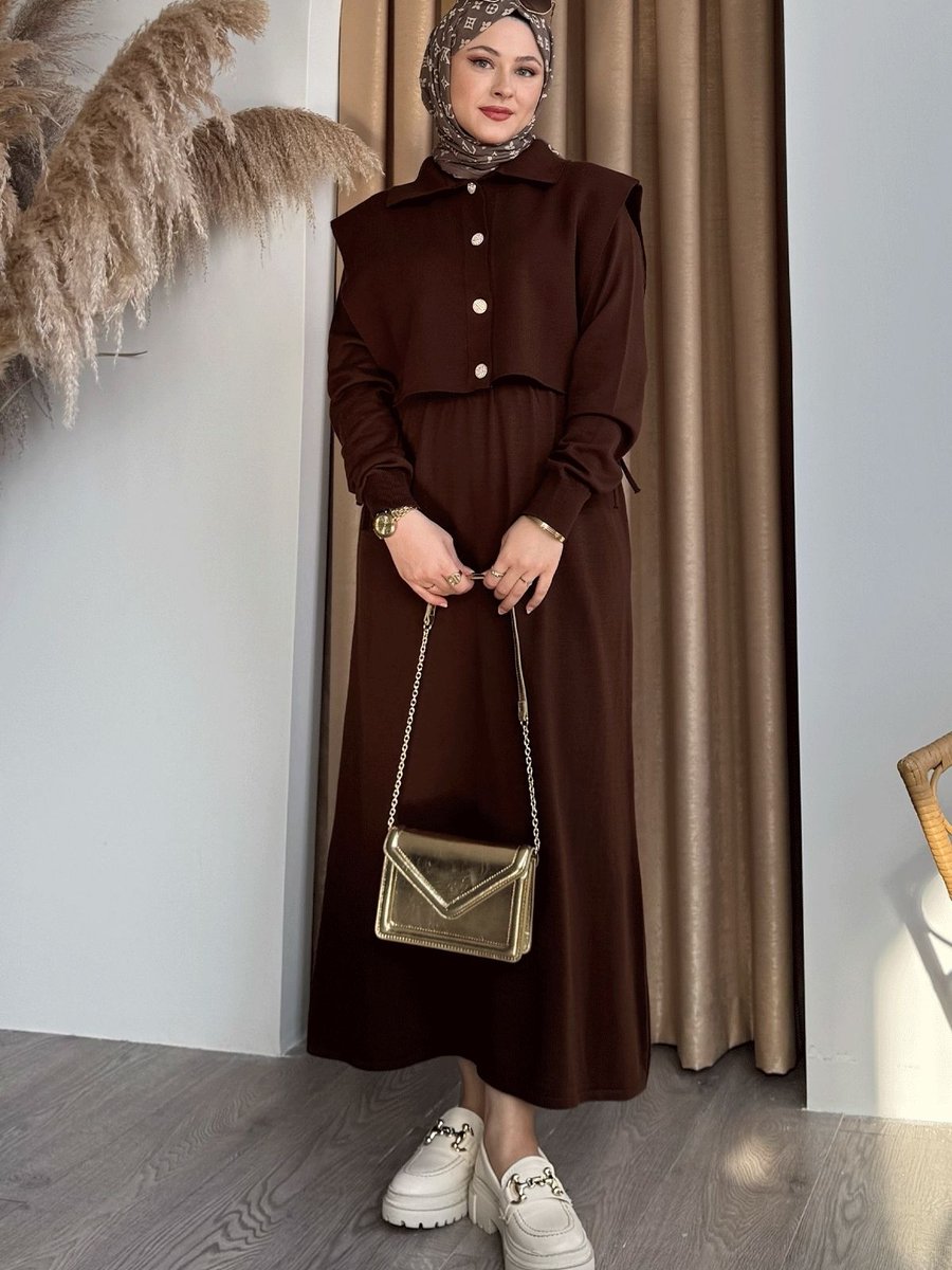 Instyle Bolerolu Elbiseli Acı Kahve Takım