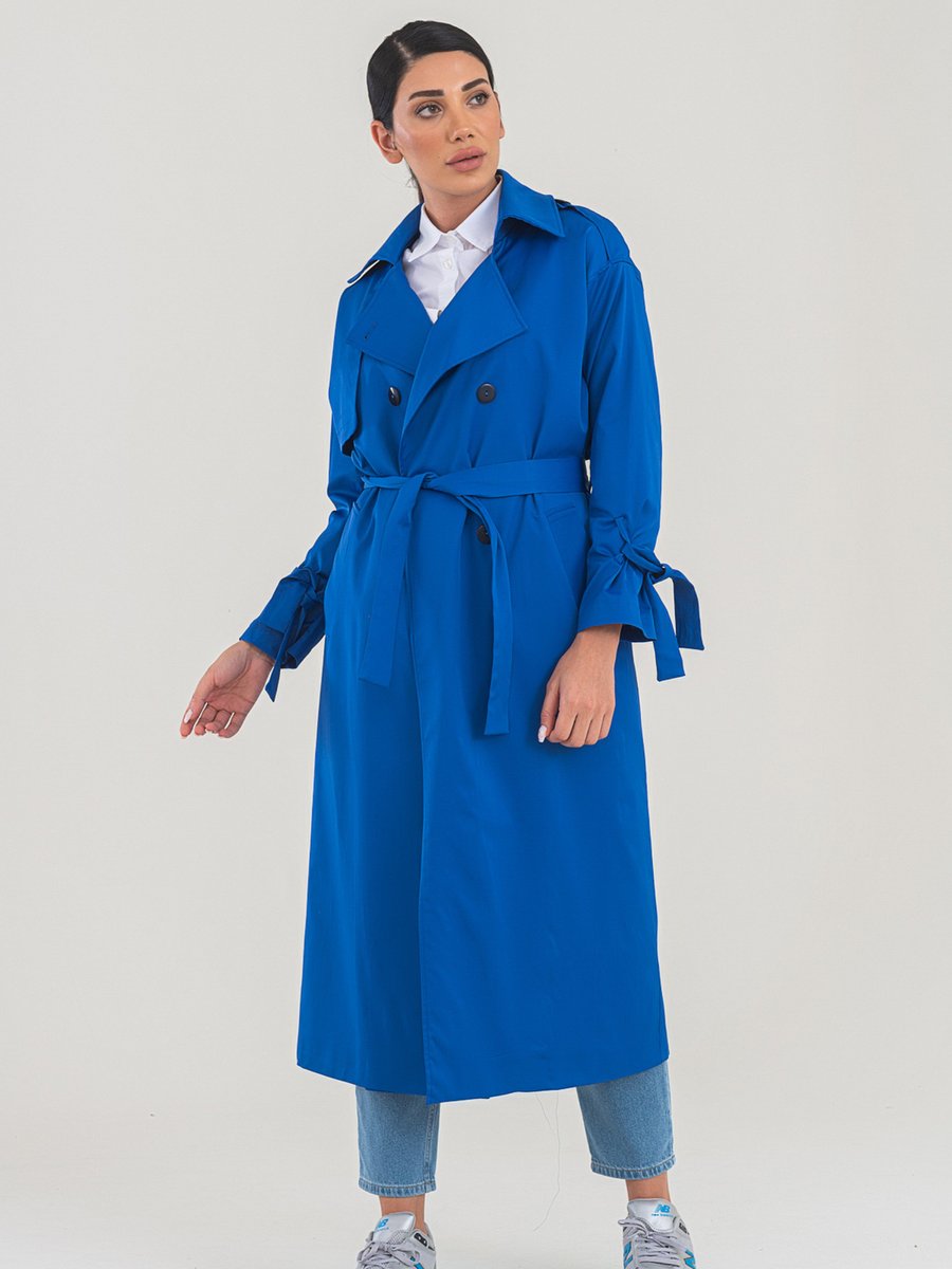 Sahra Afra Saks Mavisi Arrow Kadın Oversize Trençkot
