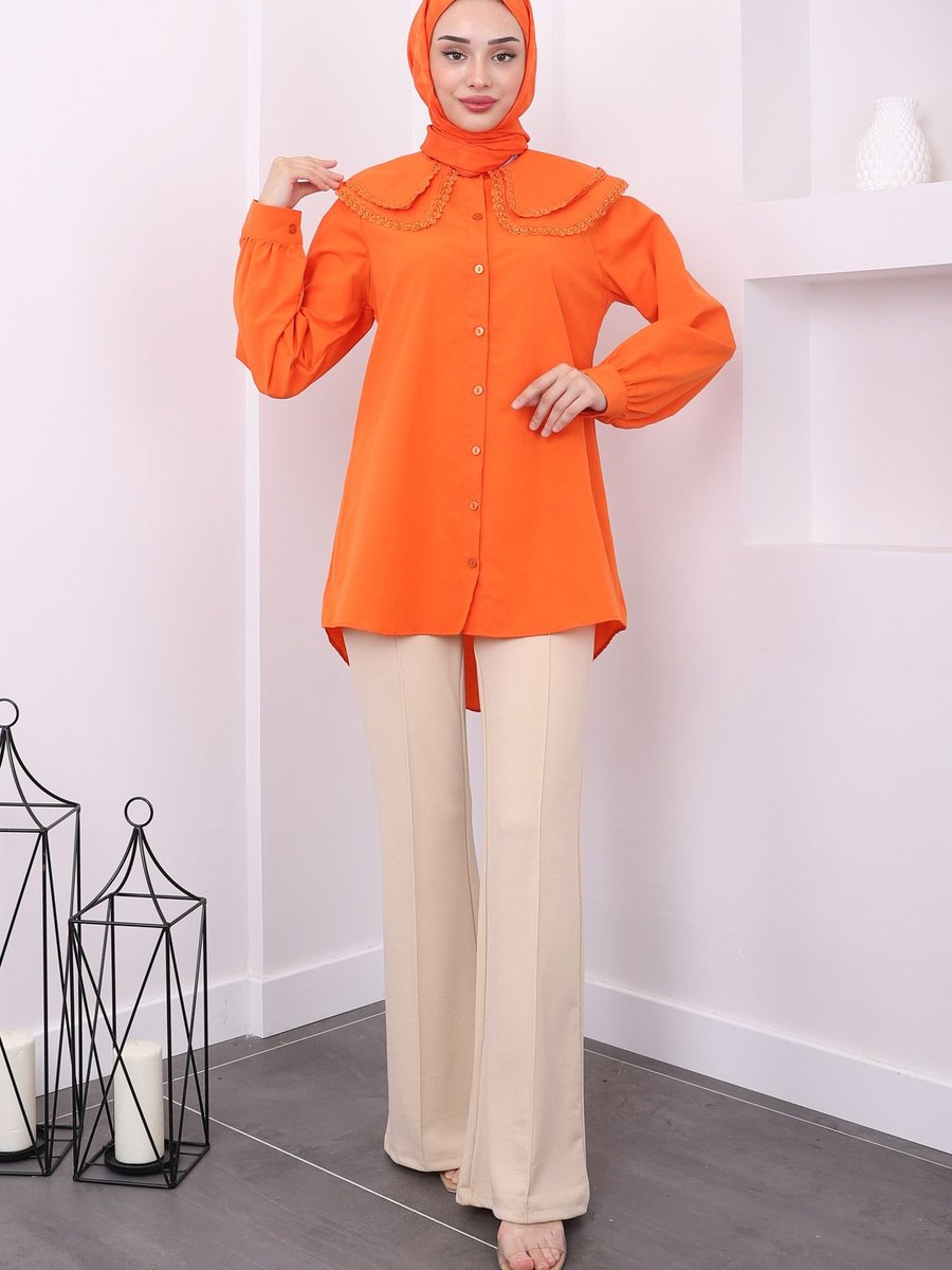 İmajbutik Orange Bebe Yaka Güpürlü Gömlek