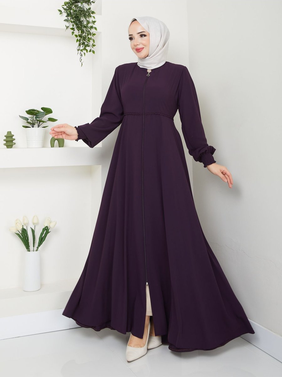 Moda Ortası İşlemeli Medine İpeği Yazlık Ferace