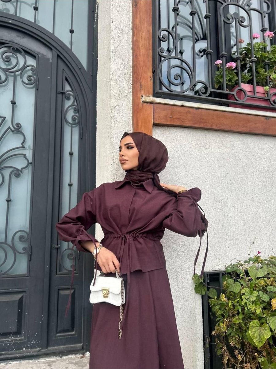 Molly Nelly Modal Gabardin Mevsimlik Bağlamalı Bluz Etek Takım
