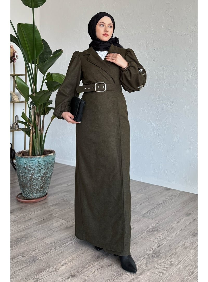 InStyle Boncuk İşlemeli Kemerli Haki Kap