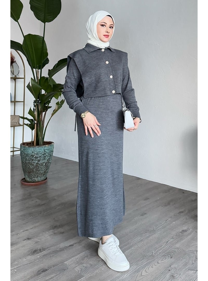 InStyle Bolerolu Elbiseli Antrasit Takım