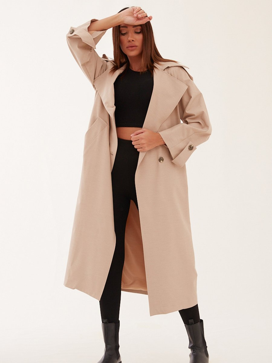 Sahra Afra Latte Creed Kadın Oversize Trençkot