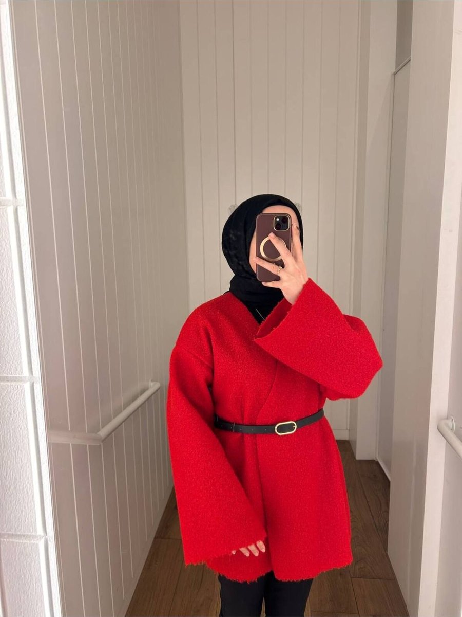 Cherry Garment Design Belden Bağlamalı Kırmızı Buklet Hırka