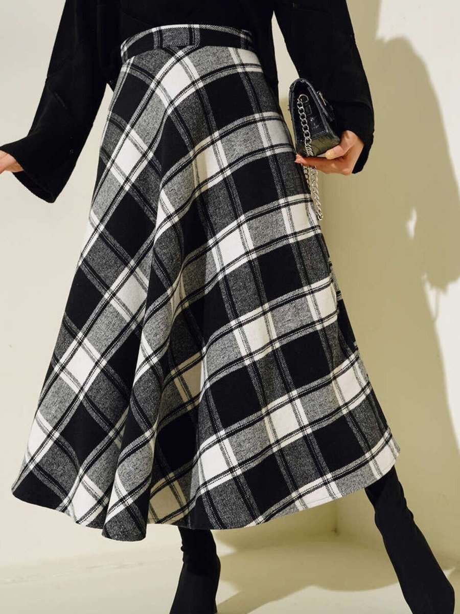 VOLT CLOTHİNG Siyah Ekoseli Kiloş Model Uzun Etek