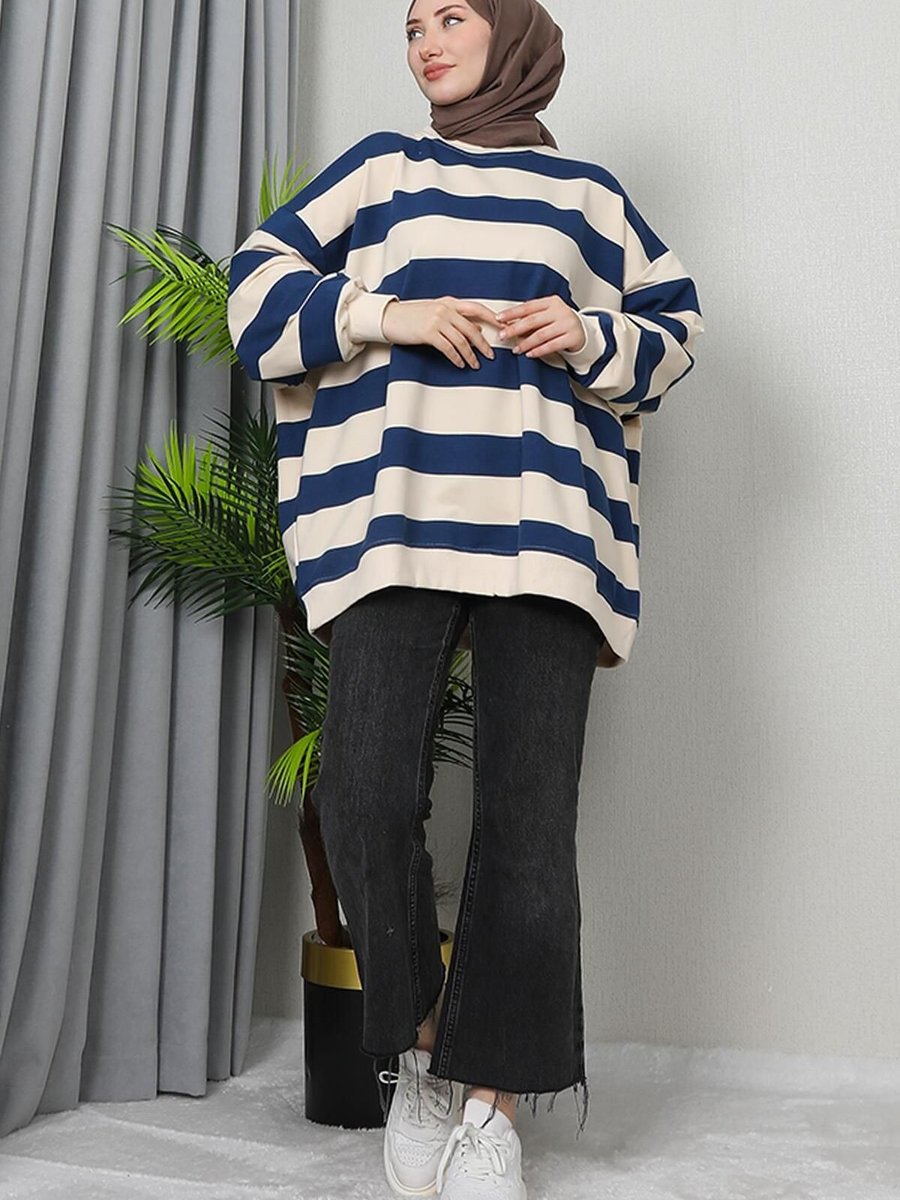 Giz Agiyim Oversize Çizgi Detay Sweat Lacivert