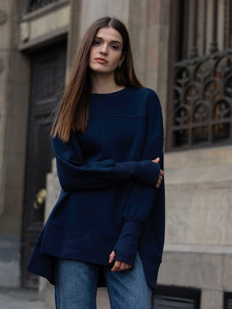 Ekrutex Parmak Geçme Detaylı Sweatshırt Lacivert