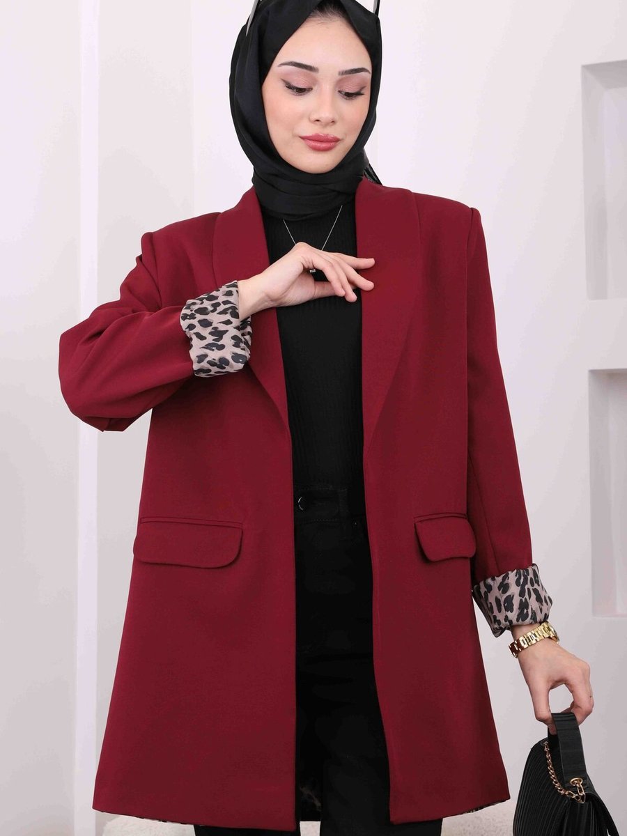 İmajbutik Bordo Kruvaze Yaka Cepli Blazer Ceket
