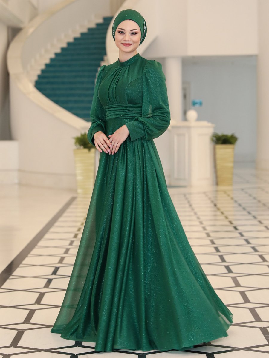 Azra Design Abiye Elbise Zümrüt Yesili