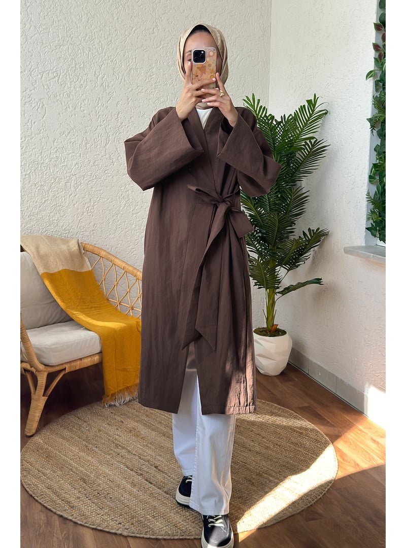 Salih Çelebi Kahverengi Yandan Bağlamalı Kimono