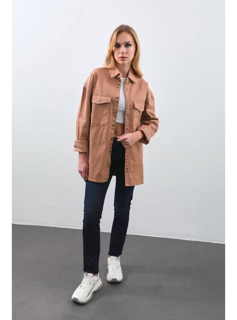 Markapia Bej Oversize Jean Gömlek