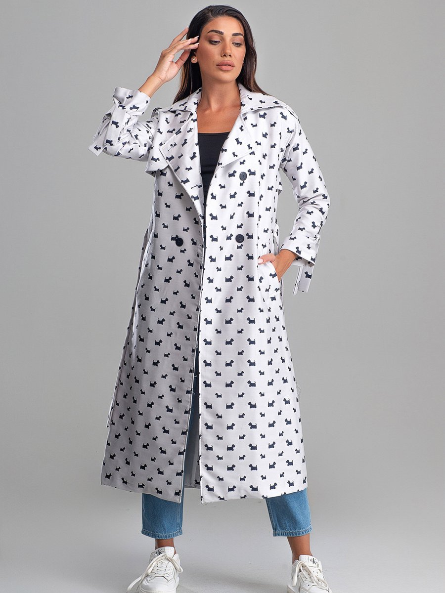 Sahra Afra Beyaz Arrow Kadın Oversize Trençkot