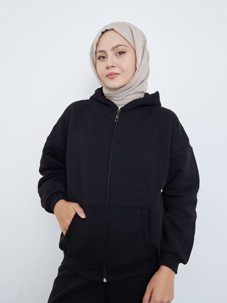 Boi Giyim Sweatshirt Siyah Kırmızı Gri Yeşil Sweat Kapüşonlu Cepli İplik Kalın
