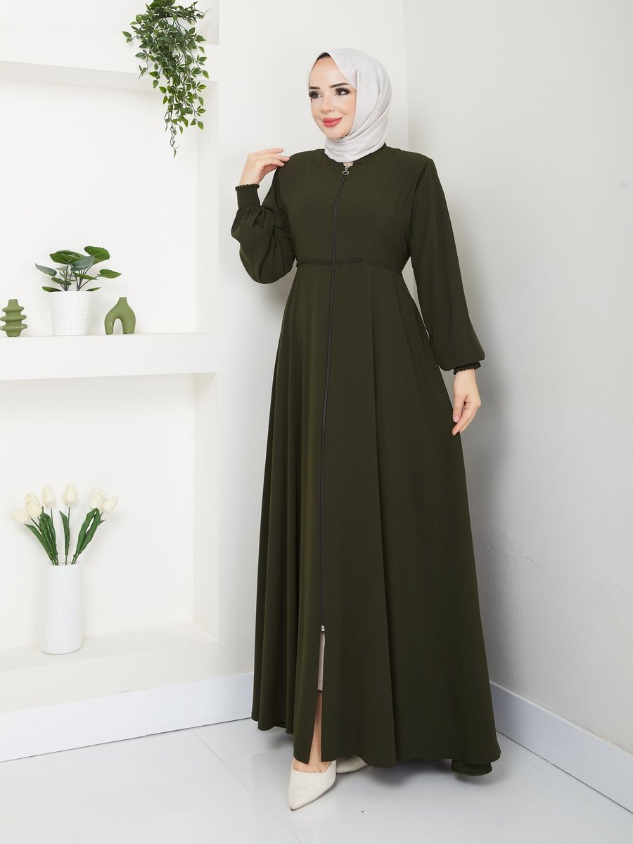 Moda Mevlana Ortası Işlemeli Medine Ipeği Yazlık Ferace