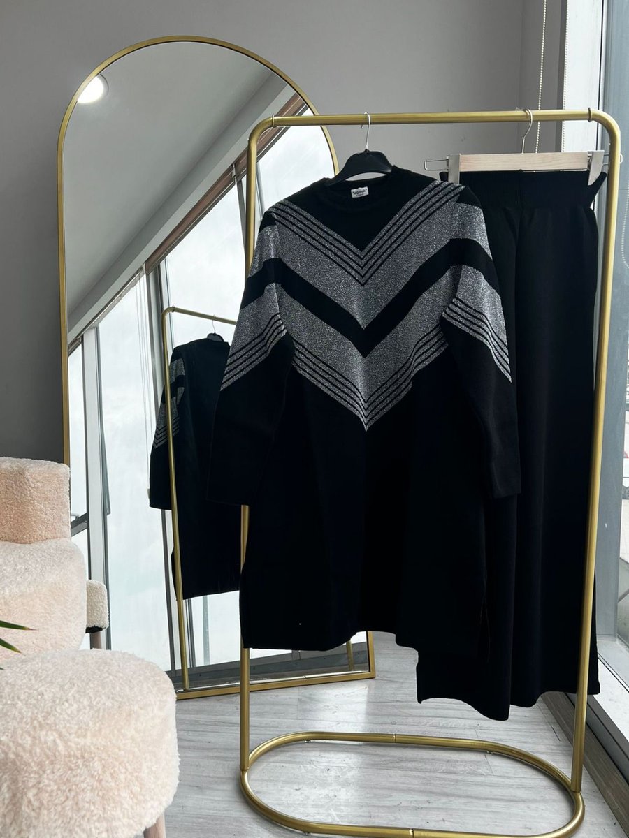 Bold Grup Standart Beden Simli Triko Tunik Pantolon İkili Takım